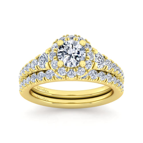 14K Yellow Gold Round Halo Diamond Engagement Ring