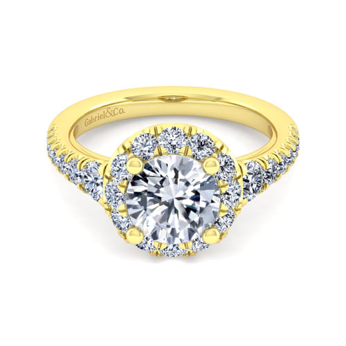 14K Yellow Gold Round Halo Diamond Engagement Ring