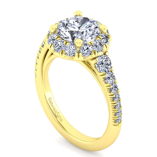 14K Yellow Gold Round Halo Diamond Engagement Ring