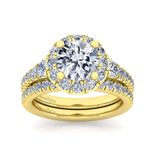 14K Yellow Gold Round Halo Diamond Engagement Ring