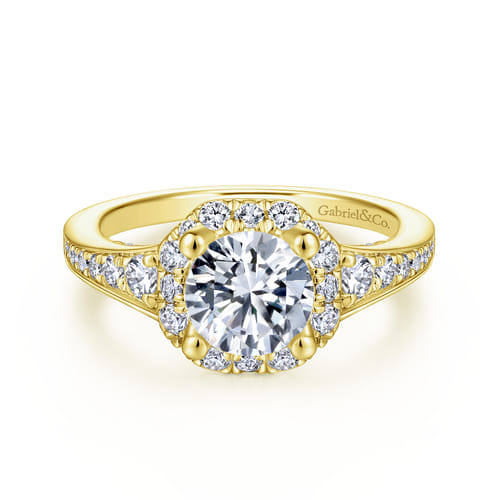 14K Yellow Gold Round Halo Diamond Engagement Ring