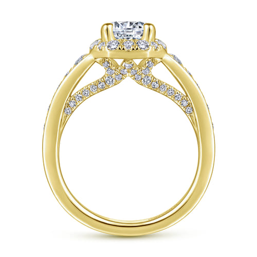 14K Yellow Gold Round Halo Diamond Engagement Ring