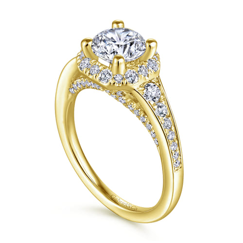 14K Yellow Gold Round Halo Diamond Engagement Ring