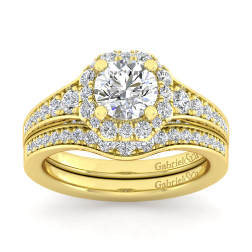 14K Yellow Gold Round Halo Diamond Engagement Ring