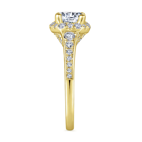 14K Yellow Gold Round Halo Diamond Engagement Ring