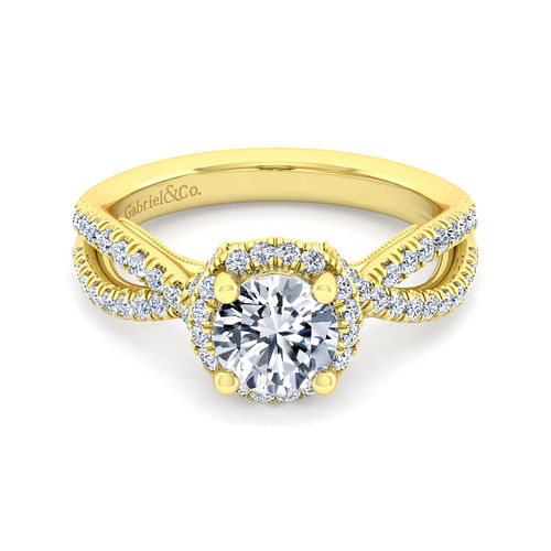 14K Yellow Gold Round Halo Diamond Engagement Ring