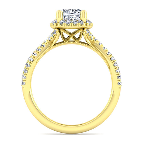 14K Yellow Gold Round Halo Diamond Engagement Ring