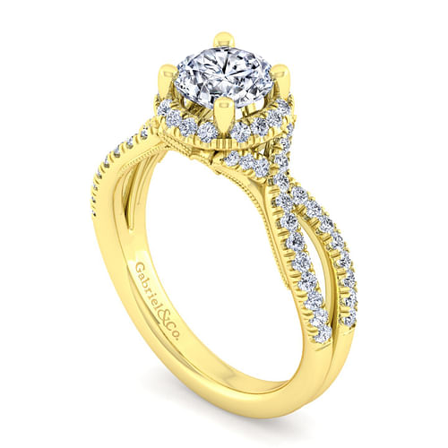 14K Yellow Gold Round Halo Diamond Engagement Ring