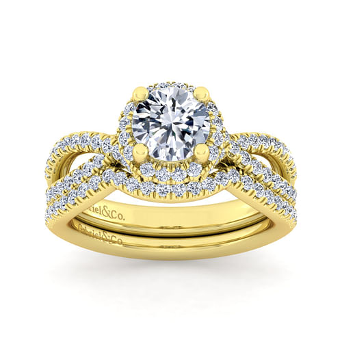 14K Yellow Gold Round Halo Diamond Engagement Ring