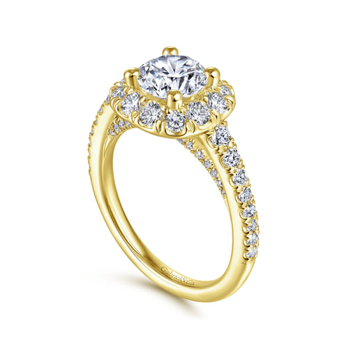 14K Yellow Gold Round Halo Diamond Engagement Ring