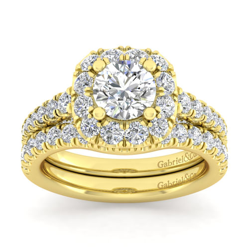 14K Yellow Gold Round Halo Diamond Engagement Ring