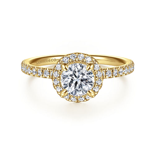 14K Yellow Gold Round Halo Diamond Engagement Ring