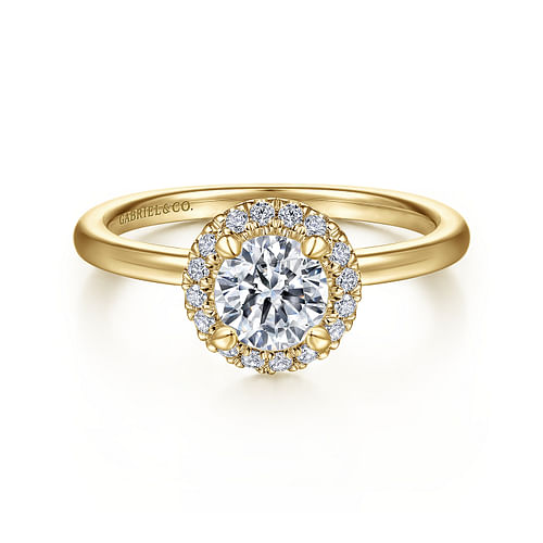 14K Yellow Gold Round Halo Diamond Engagement Ring