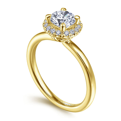 14K Yellow Gold Round Halo Diamond Engagement Ring