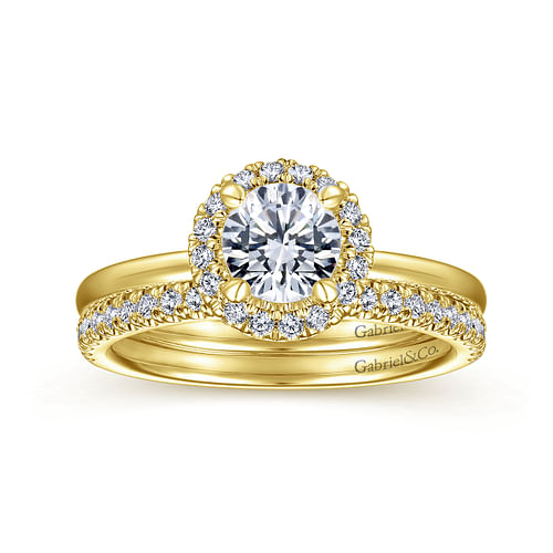 14K Yellow Gold Round Halo Diamond Engagement Ring