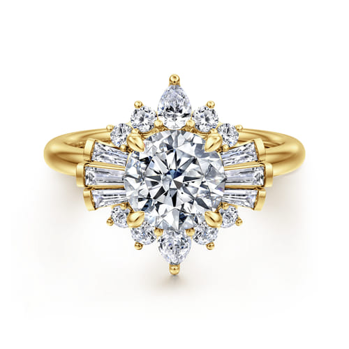 14K Yellow Gold Round Halo Diamond Engagement Ring