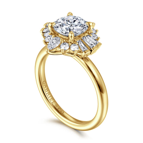 14K Yellow Gold Round Halo Diamond Engagement Ring