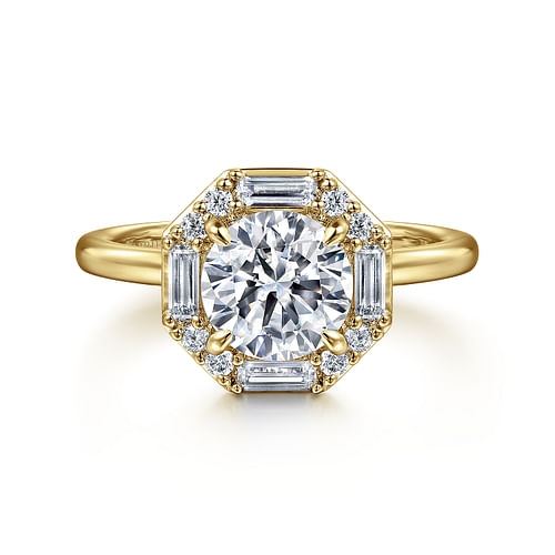 14K Yellow Gold Round Halo Diamond Engagement Ring