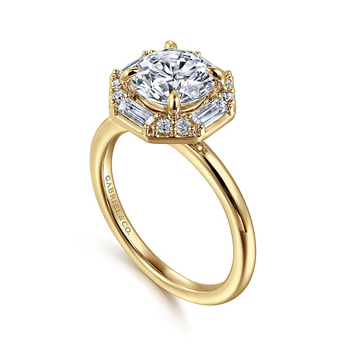 14K Yellow Gold Round Halo Diamond Engagement Ring