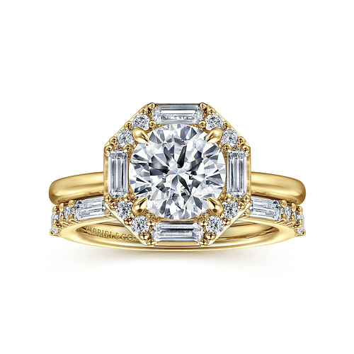 14K Yellow Gold Round Halo Diamond Engagement Ring