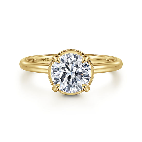 Gabriel - 14K Yellow Gold Round Halo Diamond Engagement Ring