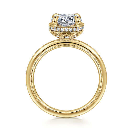 14K Yellow Gold Round Halo Diamond Engagement Ring