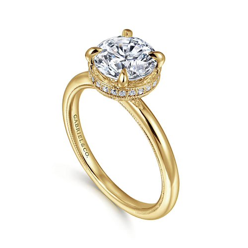 14K Yellow Gold Round Halo Diamond Engagement Ring
