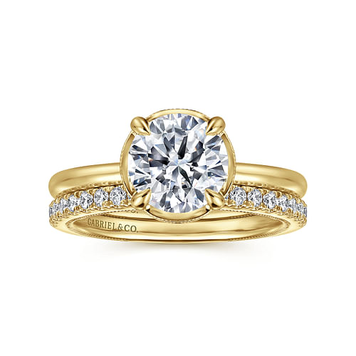 14K Yellow Gold Round Halo Diamond Engagement Ring