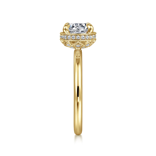 14K Yellow Gold Round Halo Diamond Engagement Ring
