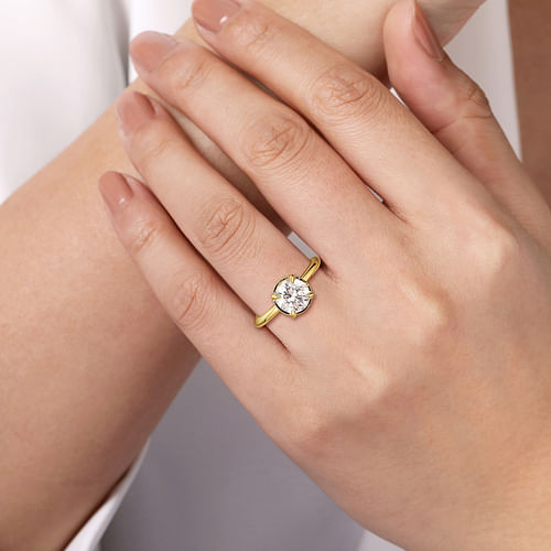 14K Yellow Gold Round Halo Diamond Engagement Ring