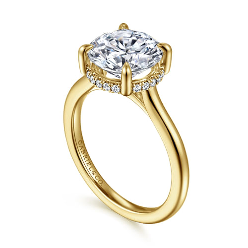 14K Yellow Gold Round Halo Diamond Engagement Ring