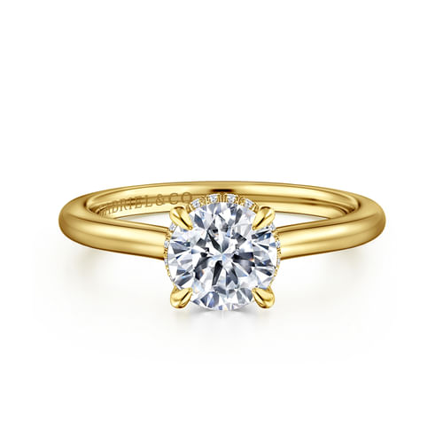 14K Yellow Gold Round Halo Diamond Engagement Ring