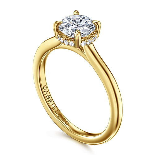14K Yellow Gold Round Halo Diamond Engagement Ring