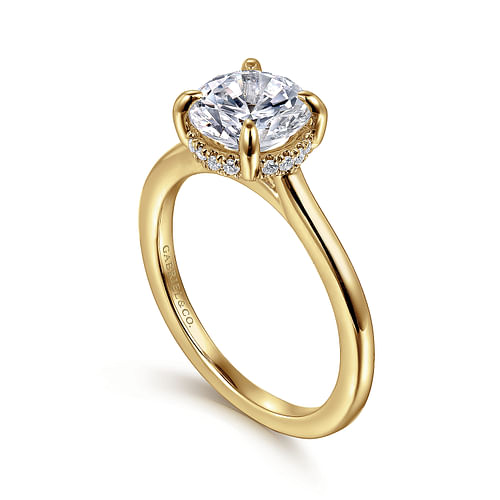 14K Yellow Gold Round Halo Diamond Engagement Ring