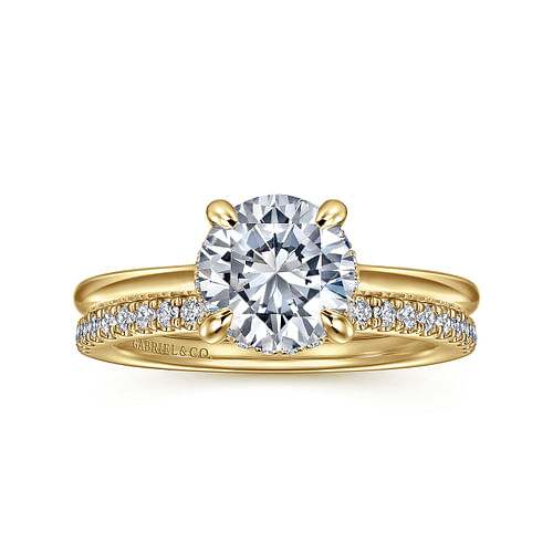 14K Yellow Gold Round Halo Diamond Engagement Ring
