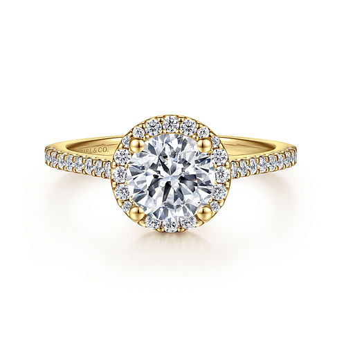 14K Yellow Gold Round Halo Diamond Engagement Ring