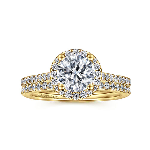 14K Yellow Gold Round Halo Diamond Engagement Ring