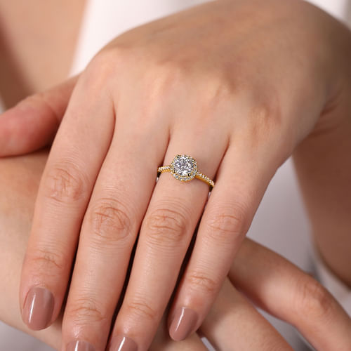 14K Yellow Gold Round Halo Diamond Engagement Ring