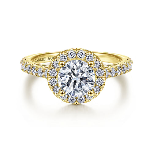 14K Yellow Gold Round Halo Diamond Engagement Ring