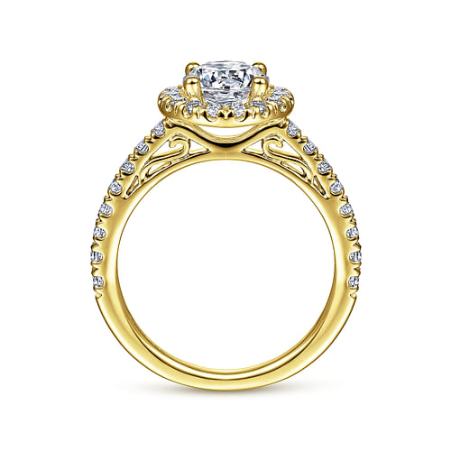 14K Yellow Gold Round Halo Diamond Engagement Ring