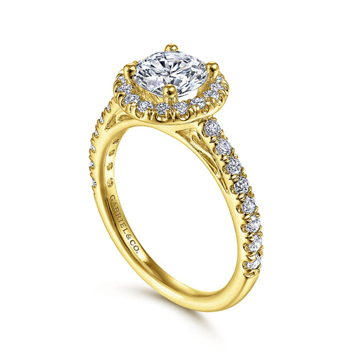 14K Yellow Gold Round Halo Diamond Engagement Ring