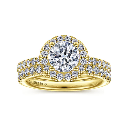 14K Yellow Gold Round Halo Diamond Engagement Ring