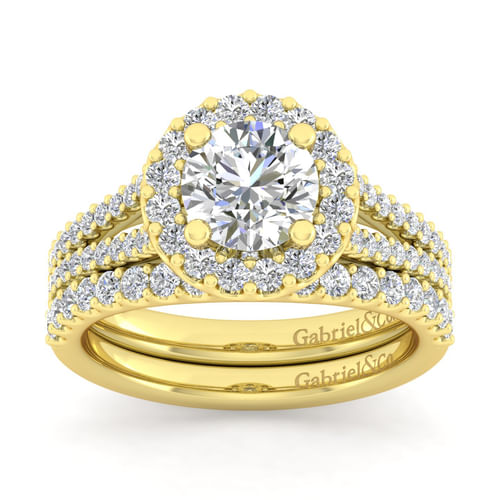 14K Yellow Gold Round Halo Diamond Engagement Ring