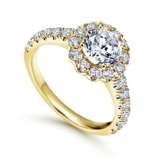14K Yellow Gold Round Halo Diamond Engagement Ring