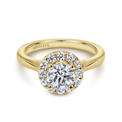 14K Yellow Gold Round Halo Diamond Engagement Ring