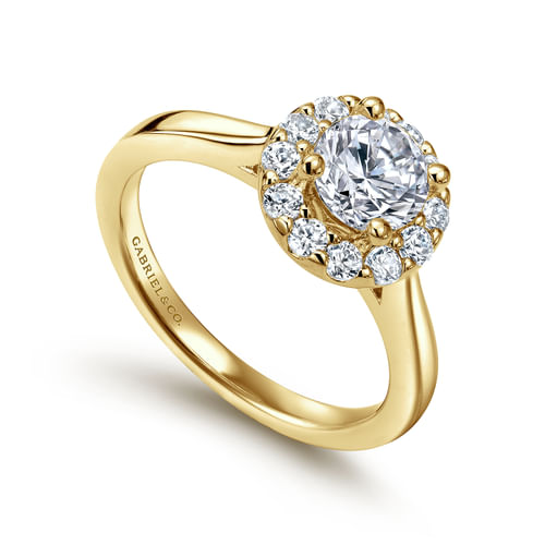 14K Yellow Gold Round Halo Diamond Engagement Ring