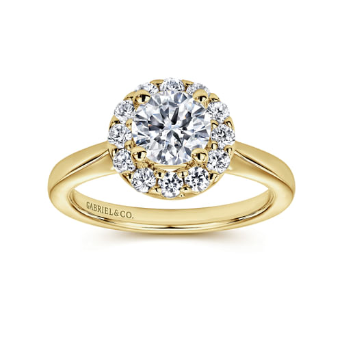 14K Yellow Gold Round Halo Diamond Engagement Ring