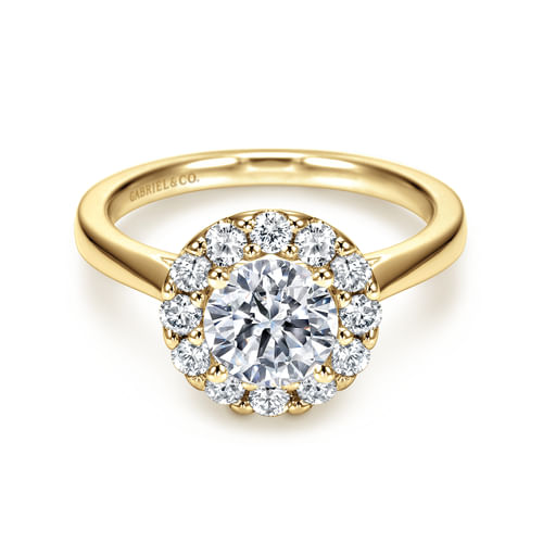 14K Yellow Gold Round Halo Diamond Engagement Ring