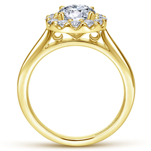 14K Yellow Gold Round Halo Diamond Engagement Ring