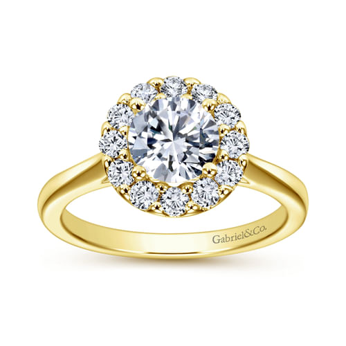 14K Yellow Gold Round Halo Diamond Engagement Ring